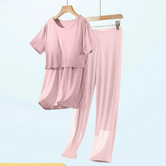 YanHoo Maternity Nursing Pajama Sets Labor Delivery Pjs Short Sleeve Breastfeeding Pajamas Pregnancy Sleepwear Set