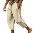 thumbnail image 1 of YanHoo Men Linen Capri Pants with Multi Pocket Elastic Waist Drawstring Cargo Pants Loose Fit Casual Wide Leg Trouser, 1 of 6