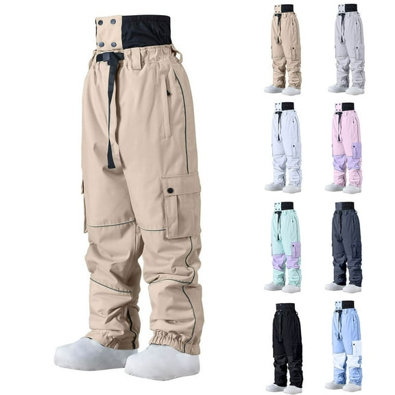 YanHoo Men Snow Bibs Women Baggy Ski Pants Snowboard Overall Insulated Waterproof Windproof Warm Winter Trousers White,XL