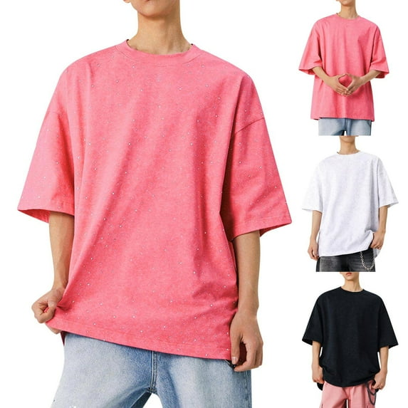 YanHoo Men T Shirts Loose Fit Short Sleeves T-Shirts Cotton Casual Loose Solid Basic Tee Tops Breathable Summer Shirts Sale White,L