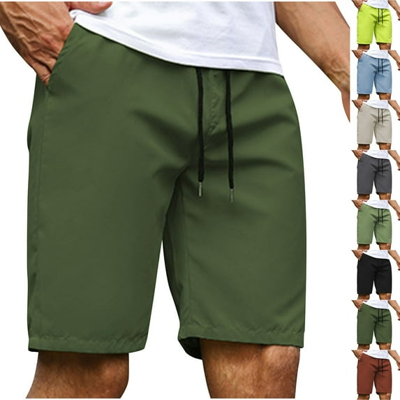 YanHoo Men's Casual Shorts 7.5 Inch Solid Color Drawstring Elastic Waist Summer Beach Sweat Shorts for Lounge & Vacation with Pockets Black,M