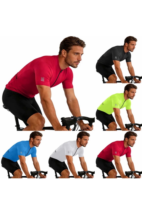 Men's Cycling Bike Jersey Short Sleeve Quarter Zipper Solid Color Shirts Quick Dry Moisture Wicking T-Shirts Summer Casual Workout Tee