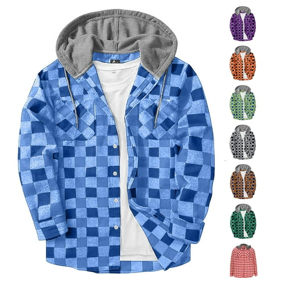 YanHoo Men's Flannel Hoodie Shirts Long Sleeve Casual Vintage Button Down Plaid Shirt Jacket Stylish Sweatshirts with Pocket Orange,XL