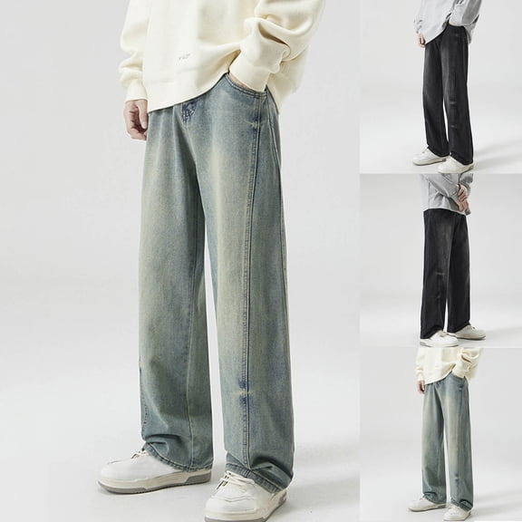 YanHoo Men's Hip Hop Baggy Jeans Elastic Waisted Wide Leg Denim Pants Y2K Loose Fit Skateboard Trousers Streetwear White,M