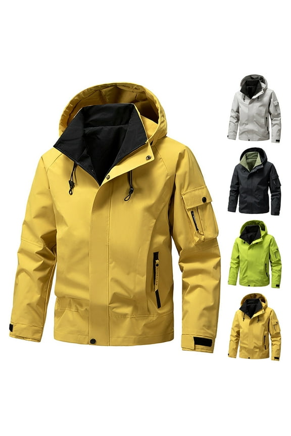 Men's Hooded Softshell Jacket Waterproof Lightweight Insulated Windbreaker Ski Snow Winter Hiking Rain Shell Jackets Khaki,M