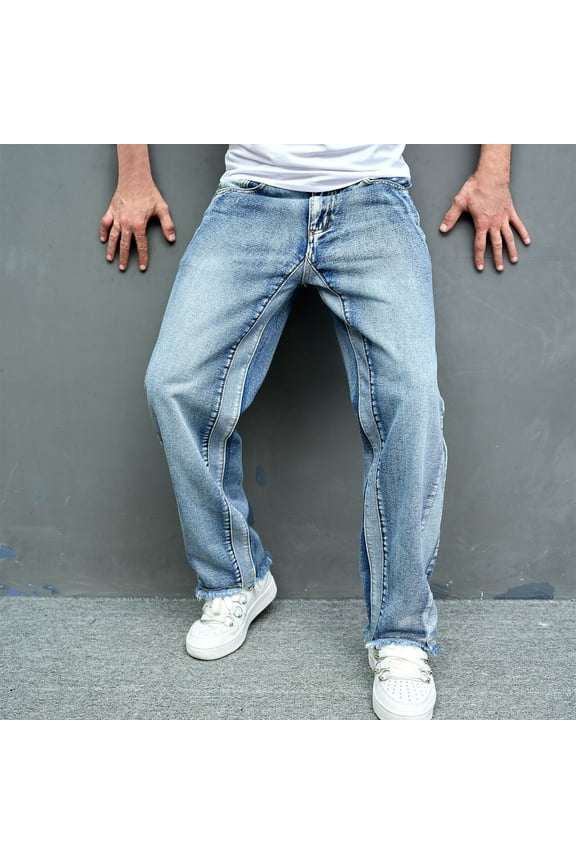 Men's Jeans Elastic Waist Straight Leg Stretch Denim Pants Fashion Casual Loose Fit Jean Pants Trousers with Pockets Light Blue,XXL