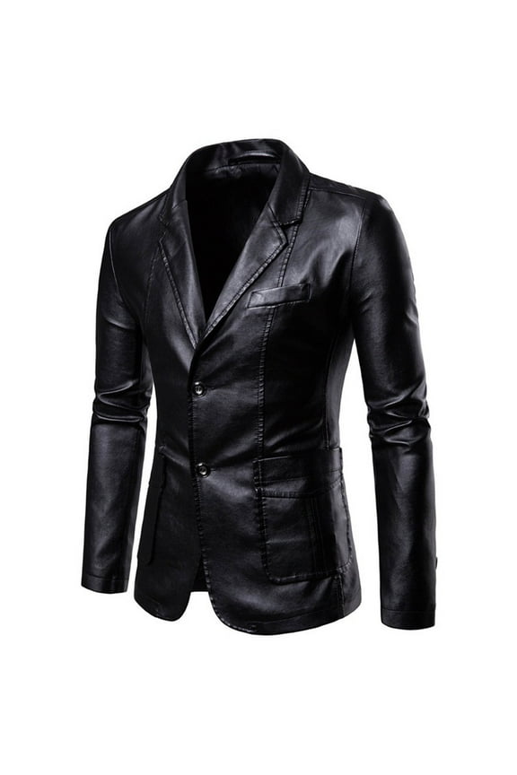 Men's Leather Jacket Fashion Business Suit Lapel 2 Button Punk Motorcycle PU Long Sleeve Hoodless Casual Outwear & Jackets