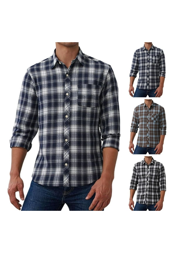 Men's Plaid Button Down Shirt Long Sleeve Casual Cowboy Work Shirts Big and Tall Lightweight Fall Shirts with Pocket Black,XXXXXL