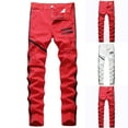 thumbnail image 1 of YanHoo Men's Ripped Regular Fit Jeans Slim Fit Stretch Jeans Skinny Distressed Straight Leg Fashion Denim Pants No Belt Red,32, 1 of 8