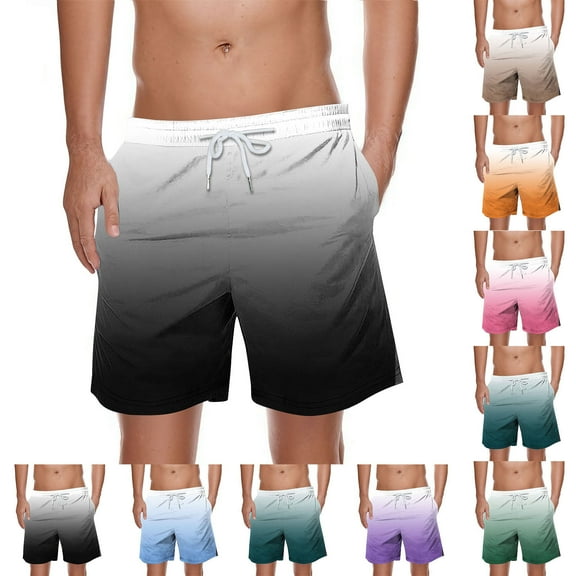 YanHoo Men's Swim Trunks 7" Quick Dry Bathing Suit Gradient Beach Swimsuits Summer Breathable Board Shorts Swimwear with Pockets Beige,M