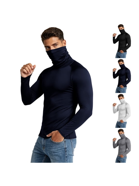 Men's Thermal Mock Turtleneck Shirts Long Sleeve Stretchy Slim Fit T-Shirts Sports Running Base Layer Tops