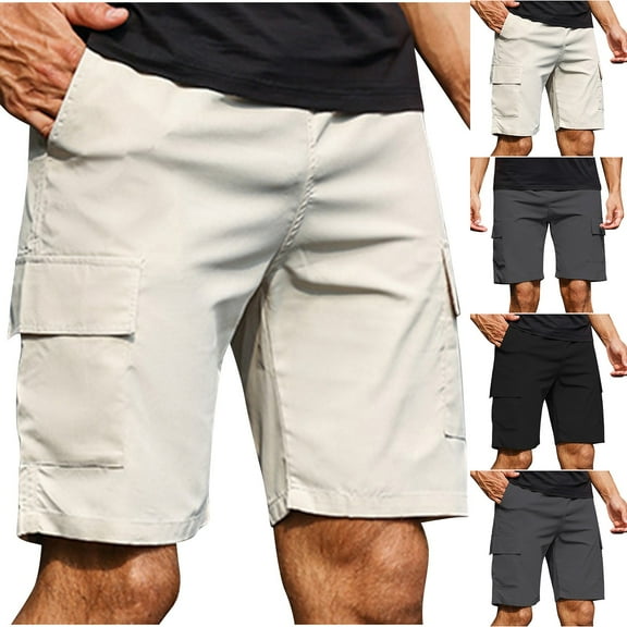 YanHoo Mens Cargo Shorts Elastic Waist Lightweight Casual Shorts Outdoor Summer Hiking Travel Shorts with Multi Pockets 2026 Black,M