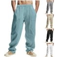 thumbnail image 1 of YanHoo Mens Casual Linen Pants 28"/30"/32" Loose Fit Elastic Waist Drawstring Pants Lightweight Baggy Beach Summer Yoga Trousers with Pockets Khaki,XXXL, 1 of 7