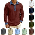 thumbnail image 1 of YanHoo Mens Linen Henley Shirts Denim Color Block Patchwork Long Sleeve Button Up Pullover Summer Beach Casual Henleys T-Shirt Mint Green,XL, 1 of 6
