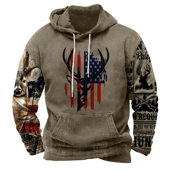 YanHoo Mens Novelty Happy New Year Gifts Men's Hoodies Western Ethnic Style Drawstring Sweatshirts Distressed Hoodie Pullover Vintage USA Flag Hooded Sweatshirt with Pocket