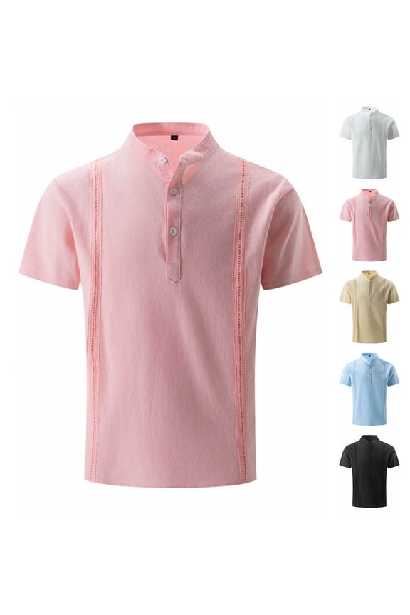 Mens Stretchy Golf Shirts Short Sleeve Cotton Linen Moisture Wicking Dress Shirt Regular Fit Athletic Casual Summer Hiking Fishing Shirts Khaki,S