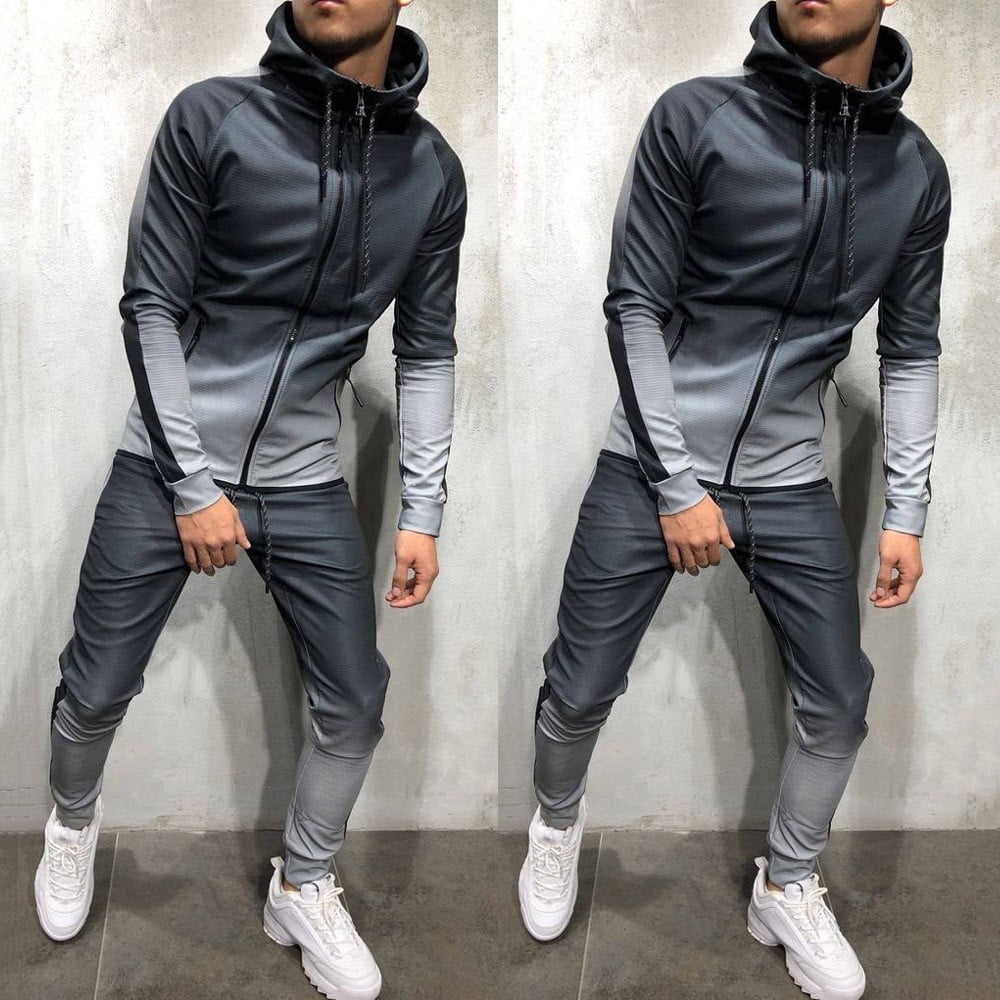 YanHoo Mens Sweatsuit 2 Piece Outfits Full Zipper Hoodie Tops and ...
