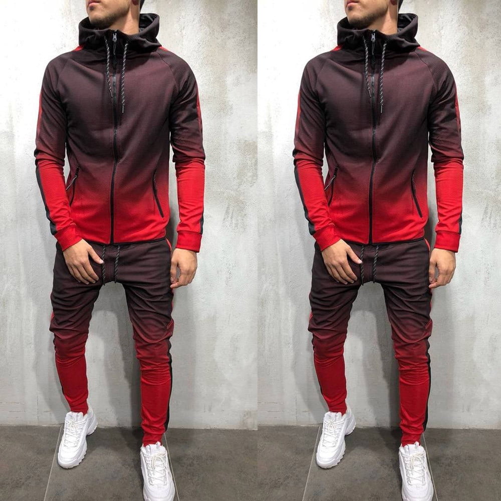 YanHoo Mens Sweatsuit 2 Piece Outfits Full Zipper Hoodie Tops and