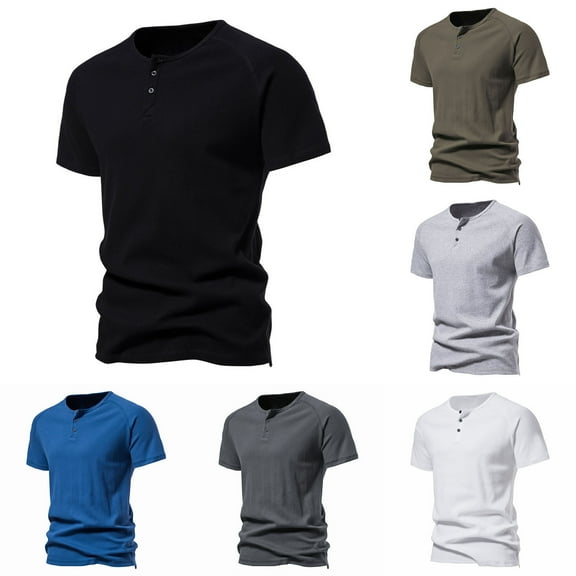 YanHoo Mens Workout Tee Shirts Short Sleeve Button Casual Comfort Crewneck Plain Shirt T Shirts Summer Men Tshirt Pullover Army Green,XXXL