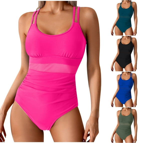 YanHoo Modest Swimsuits for Women One Piece High Cut Ruched Monokini Tummy Control Bathing Suit Slimming 2026 Mesh Swimwear Black,L