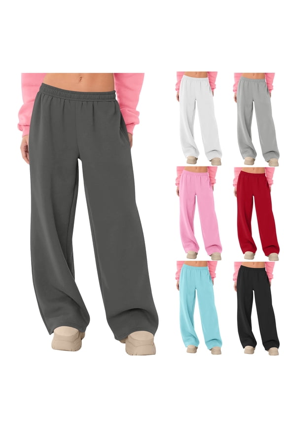 Open Bottom Wide Leg Sweatpants Women High Waist Fleece Lined Sweat Pants Baggy Straight Athletic Pants with Pockets Light Blue,M