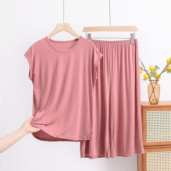 YanHoo Pajama Set for Women Plus Size Loose Fit Summer Sleeveless Tank Tops Pjs Sets 2 Piece Lounge Set Comfy Pants Sleepwear