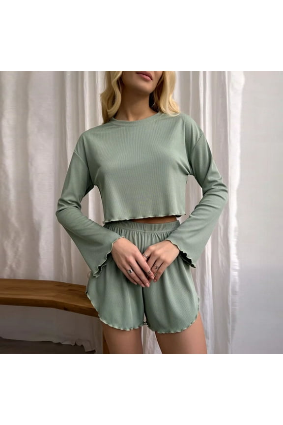 Pajama Sets for Women 2 Piece Soft Cute Pjs Petite Round Neck Short Sleeve Lounge Set for Summer Sleepwear