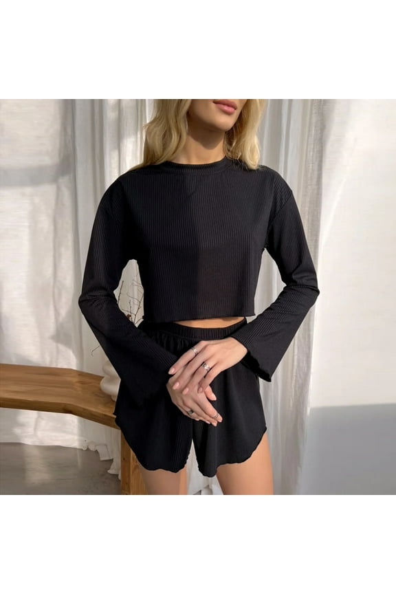 Pajama Sets for Women 2 Piece Soft Cute Pjs Petite Round Neck Short Sleeve Lounge Set for Summer Sleepwear