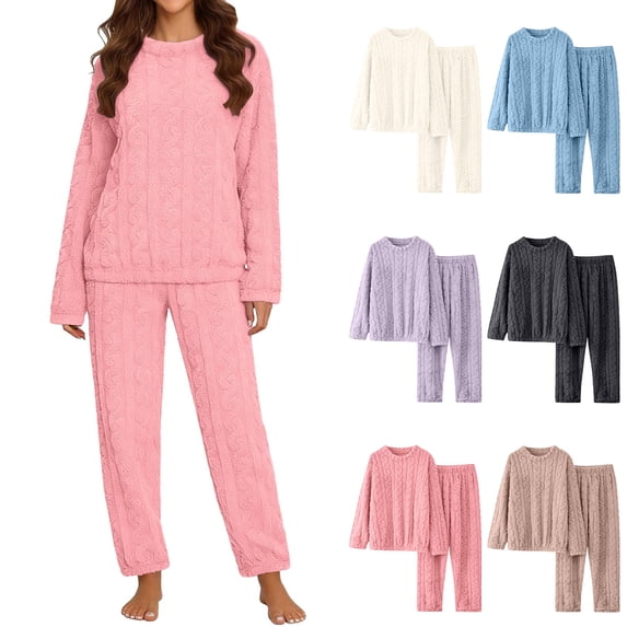 YanHoo Pajamas for Women Set 2 Piece Fuzzy Pajama Winter Warm Loungewear Soft Fleece Pjs Plush Sleepwear Lounge Sets