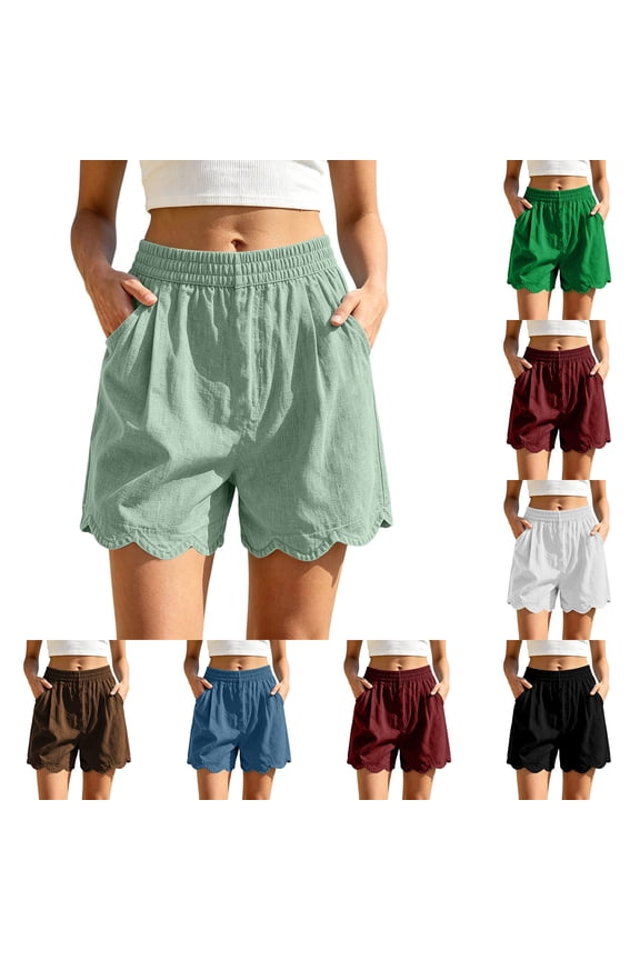 Plus Size Bermuda Shorts for Women Elastic Waisted Wide Leg Short Pants Casual Solid Color Denim Shorts with Pockets