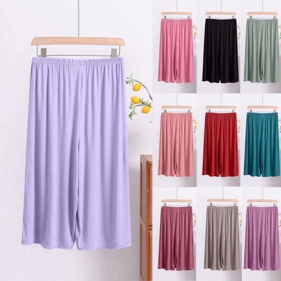 YanHoo Plus Size Capri Pants for Women Elastic Waist Solid Color Wide Leg Pants Oversized Casual Comfy Loose Cropped Trousers