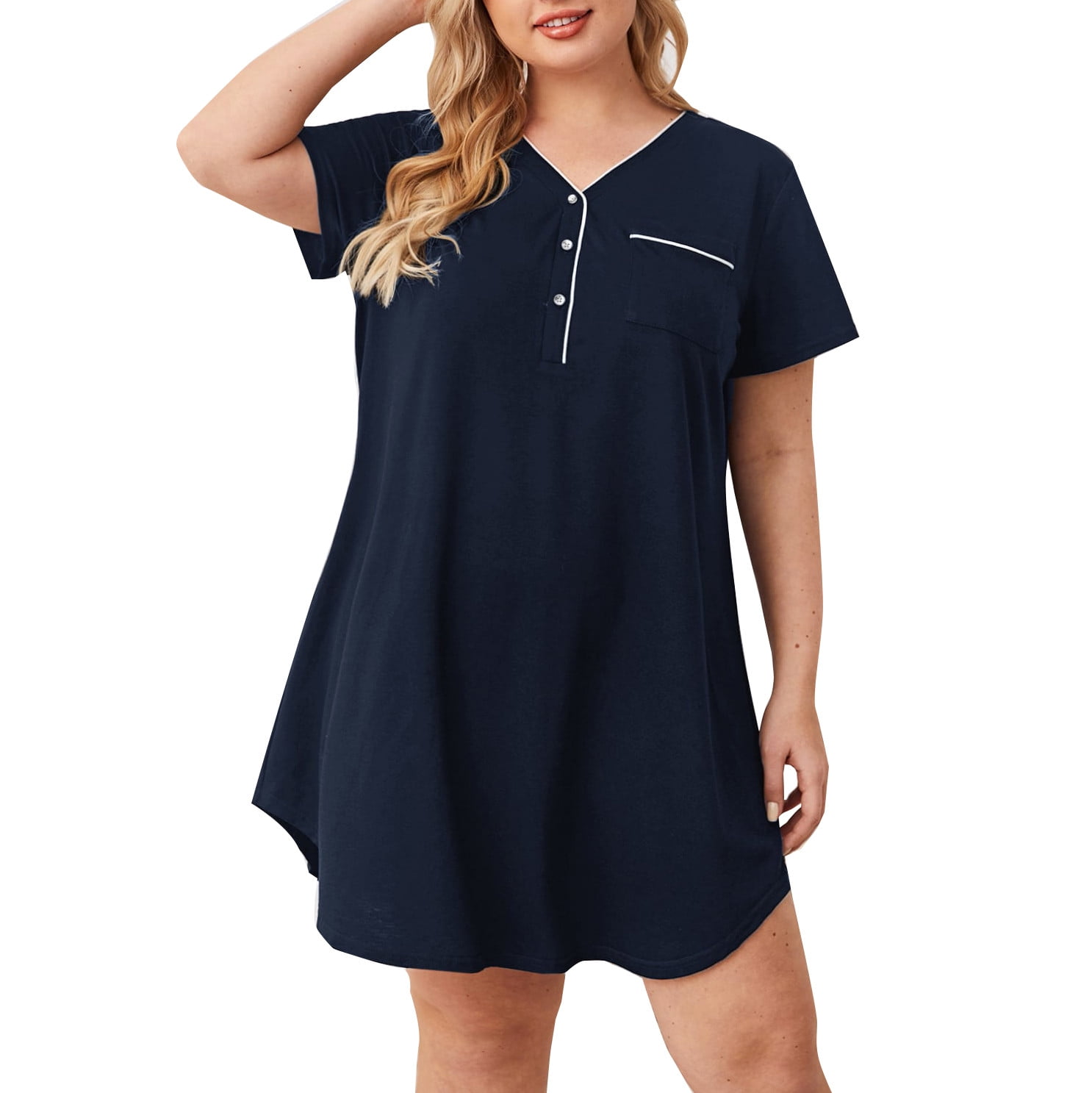 YanHoo Plus Size Dresses for Women Button Down V Neck Short Sleeve ...