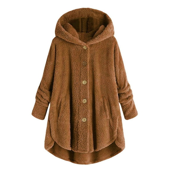 YanHoo Plus Size Fleece Jackets for Women 4x-5x Hooded Cardigan Fleece Faux Fur Coats for Women Long Sleeve Teddy Bear Jacket Button Fluffy Pullover Outerwear Coat