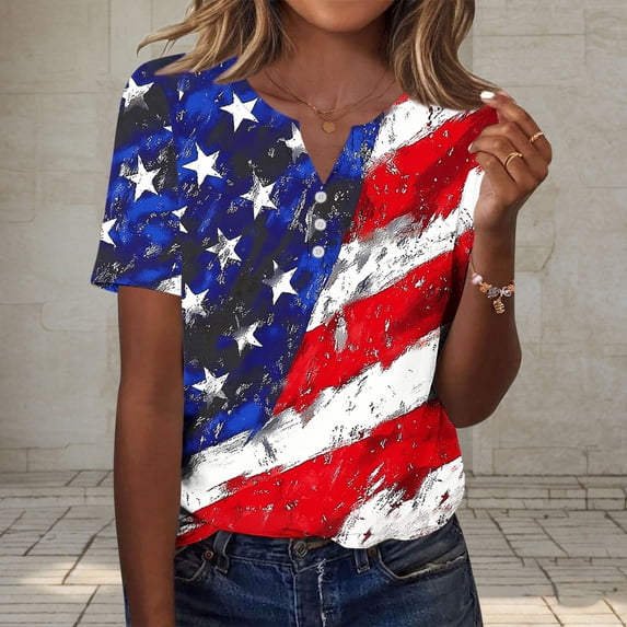 YanHoo Plus Size Patriotic America 250 Shirts for Women Short Sleeve V Neck American Flag T-Shirts Loose Fit Tunic Tops Independence Day 2026