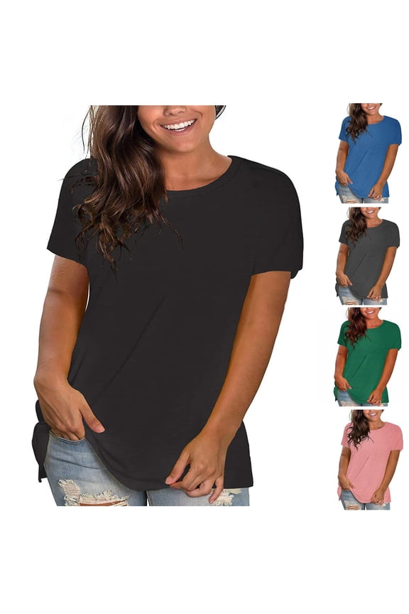 Plus Size Shirts for Women Short Sleeve Crewneck Solid Color T-Shirts Oversized Casual Comfy Basic Tee