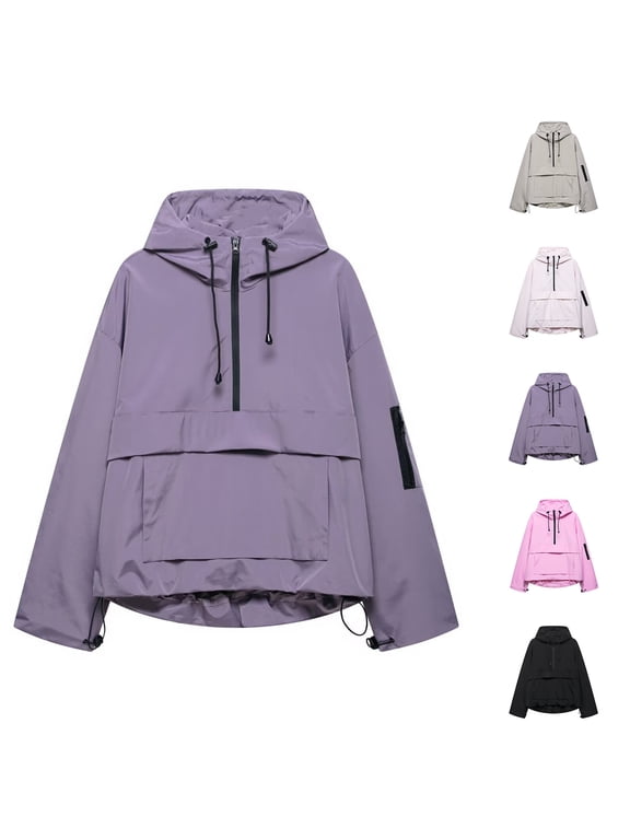 Rain Jacket Women Lightweight Anorak Waterproof Windbreaker Zip Up Pullover Hoodie Jackets with Pocket