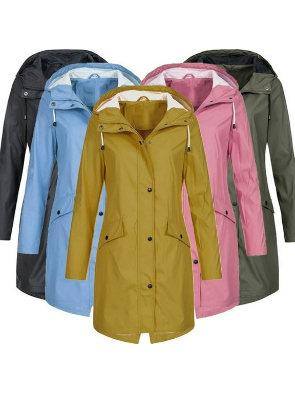 Rain Jacket Women Waterproof Outdoor Raincoats Lightweight Active Raincoat Windbreaker Long Hooded Trench Coat