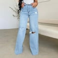 thumbnail image 1 of YanHoo Ripped Wide Leg Jeans for Women High Waisted Trendy Scallop Pocket Loose Fit Jeans Pants Stretchy Baggy Denim Pants Light Blue,L, 1 of 7
