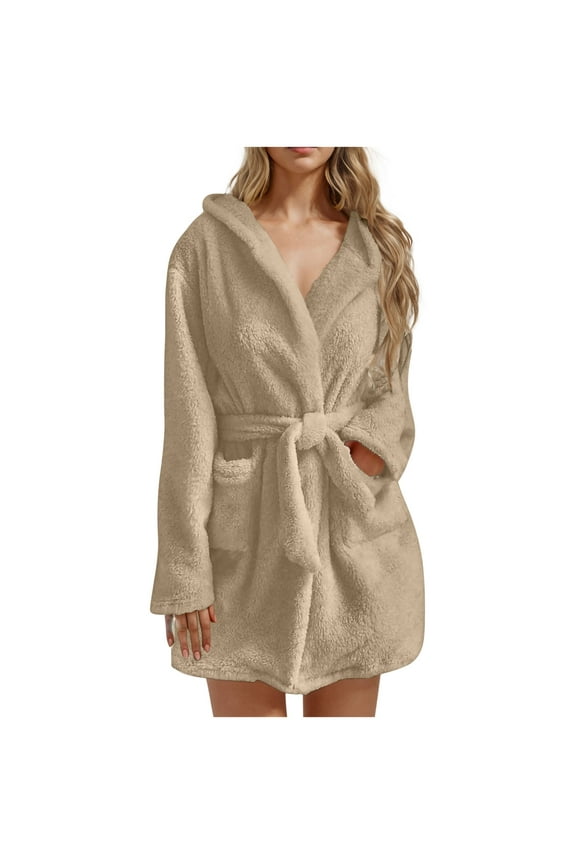 Robes for Women, Bath Robe Women's Hooded Fleece Bathrobes Soft Plush Sleepwear Fluffy Warm Sherpa Shaggy Bathrobe