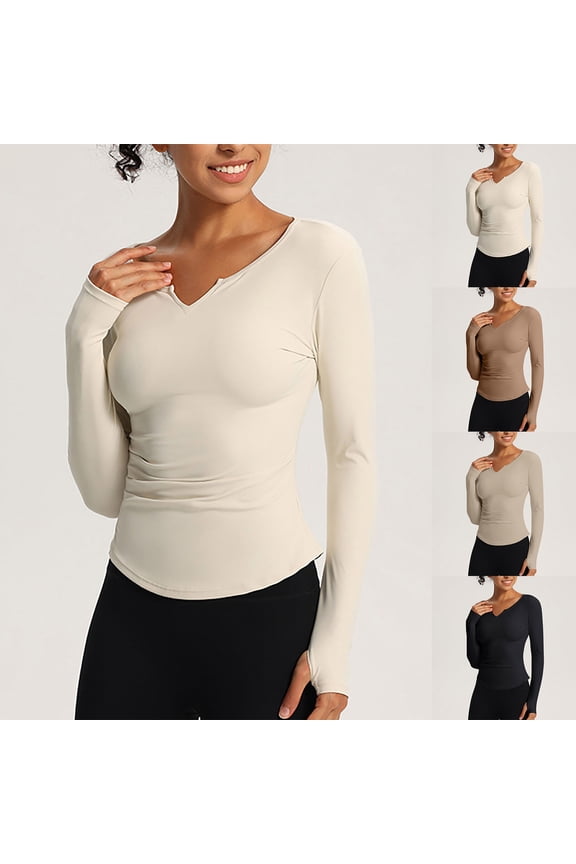 SPF Shirts for Women Long Sleeve Workout Tops V-Neck UPF 50+ UV Sun Shirt Quick Dry Performance Tees Swim Tops 2026 Black,M