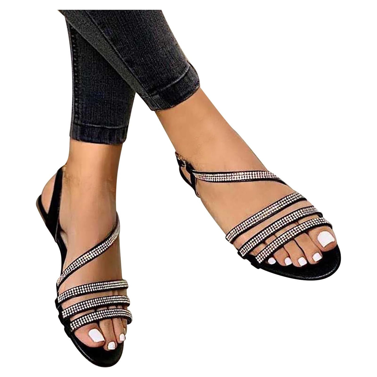 YanHoo Sandals for Women Rhinestone ,Women's Bohemia Bling Glitter Flat ...