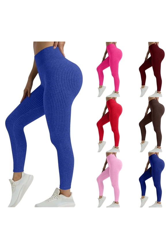 Scrunch Butt Lifting Tummy Control High Waist Workout Leggings for Women Seamless Compression Ribbed Knit Gym Yoga Pants Leggings Pink,L