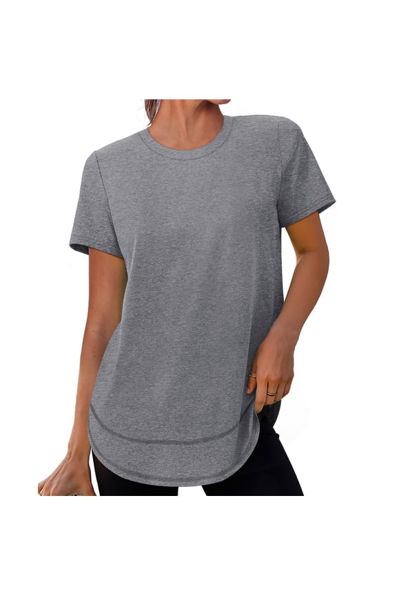 Short Sleeve Shirts for Women Athletic Workout Solid Color Tops UPF 50+ Sun Protection Quick Dry Running T-Shirts Gray,XXL