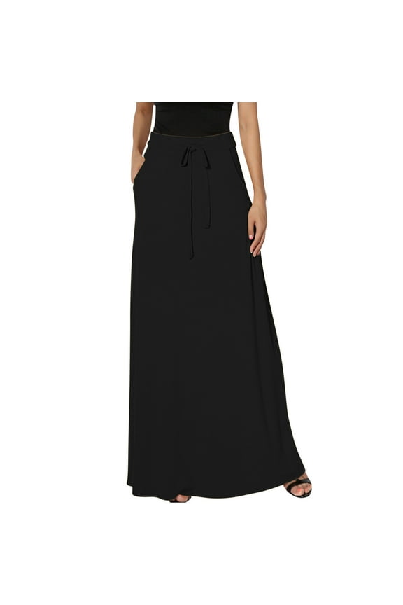 Skirts for Women Maxi Length Drawstring Waist Long Skirts with Pocket Plus Size Casual Ankle Length Long Skirts