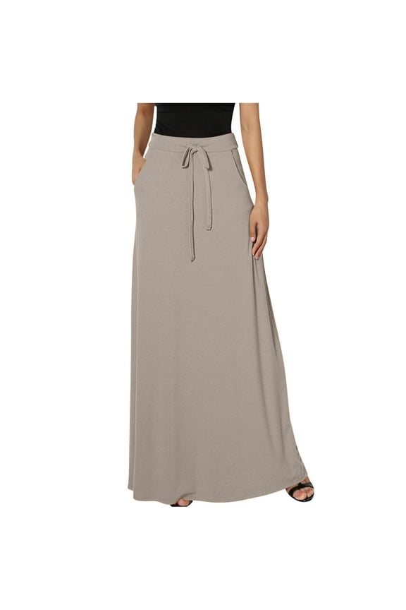 Skirts for Women Maxi Length Drawstring Waist Long Skirts with Pocket Plus Size Casual Ankle Length Long Skirts