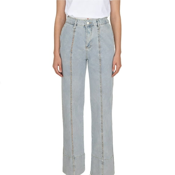 YanHoo Straight Leg Jeans for Women High Waisted Wide Leg Loose Boyfriend Denim Pants Vintage Stretchy Seamed Front Trousers Blue,M