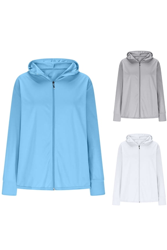 Summer Sun Protection Jacket - Long Sleeve Outdoor Sun Protection Clothing Plus Size Casual Loose Thin Coat 2026 Sky Blue,XXXL
