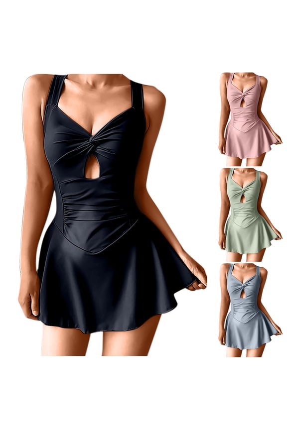 Swimming Suits for Women One Piece Swim Dress Modest Cut Out Padded Twist Bathing Suits Full Coverage Ruched Swimwear Pink,M