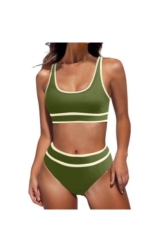 Swimsuits for Women 2024 Women's Bikini Sets High Waisted Two Piece Swimsuits Sporty Color Block Cheeky High Cut Bathing Suits