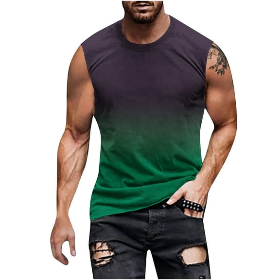 YanHoo Tank Tops for Men Sleeveless Pullover for Men CrewNeck Shirts Tropical Beach Vest Graphic Tee Hawaiian Plus Size Tank Tops Athletic Workout Muscle Shirts